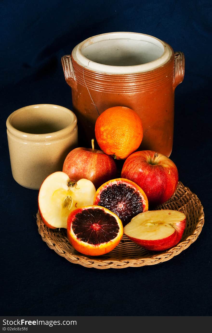 Terracot Jars and Fruits Still life