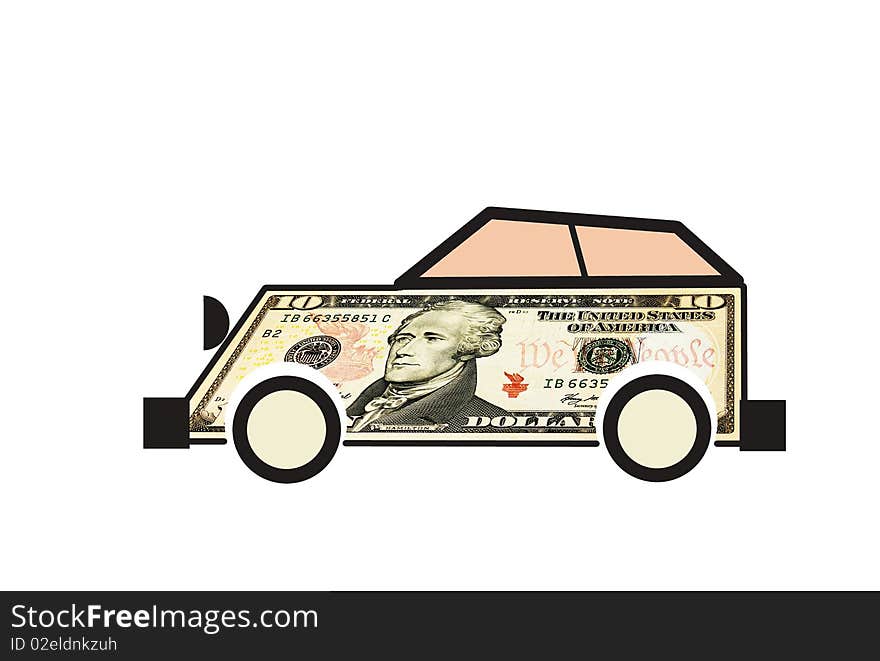 Conceptual car in a form of 10-dollar bill. Conceptual car in a form of 10-dollar bill