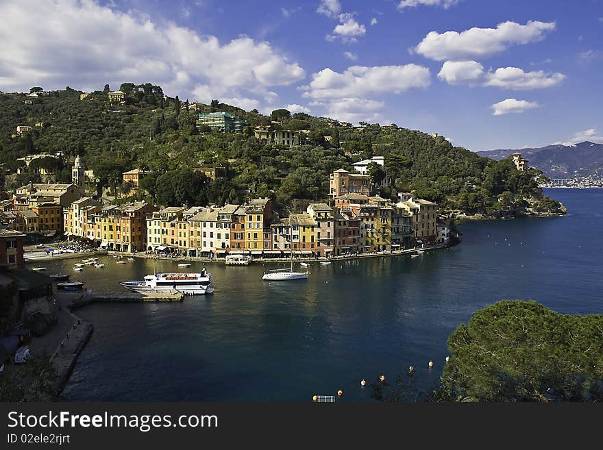 Portofino beautiful and famous tourist ancient fishing village