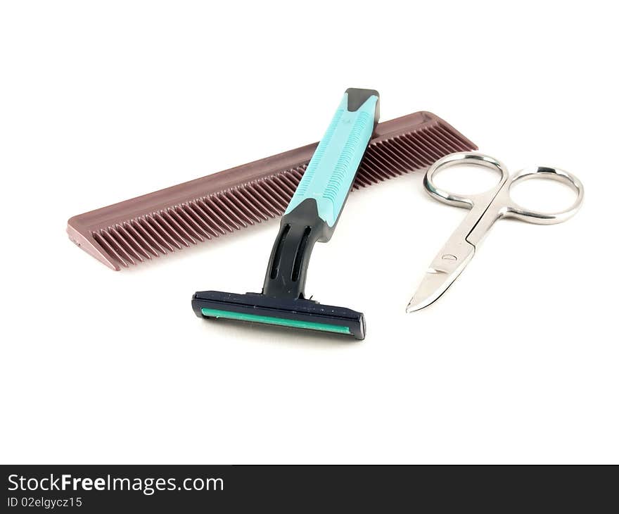 Razor, scissors and comb