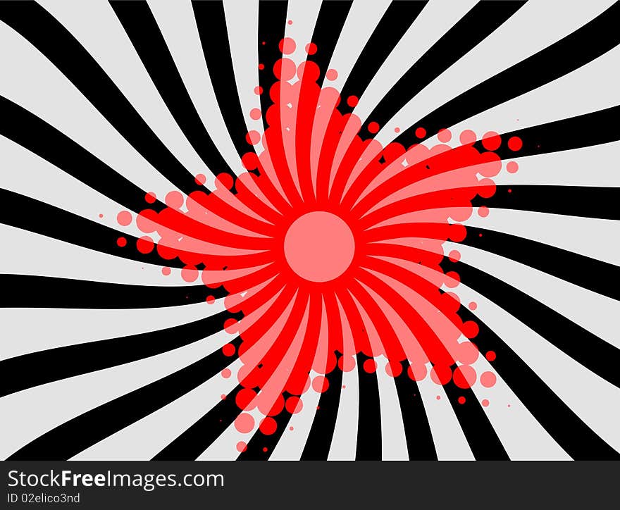 Abstract background with Red star on black and white shine.