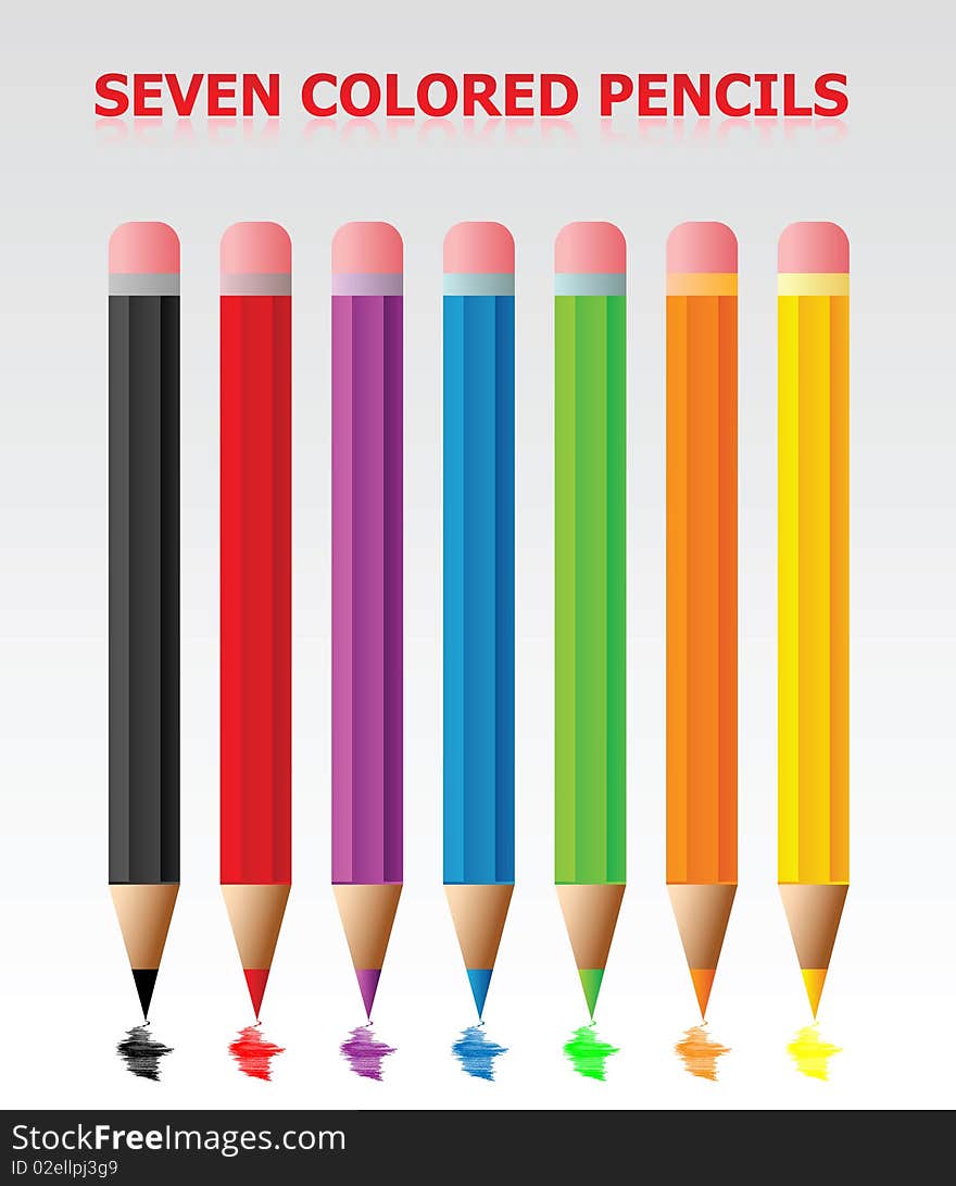 Seven Colored Pencils. Vector EPS