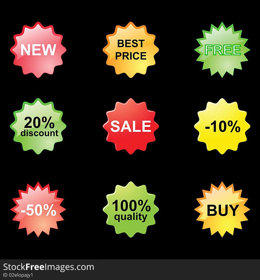 Discount stickers in black. Vector EPS