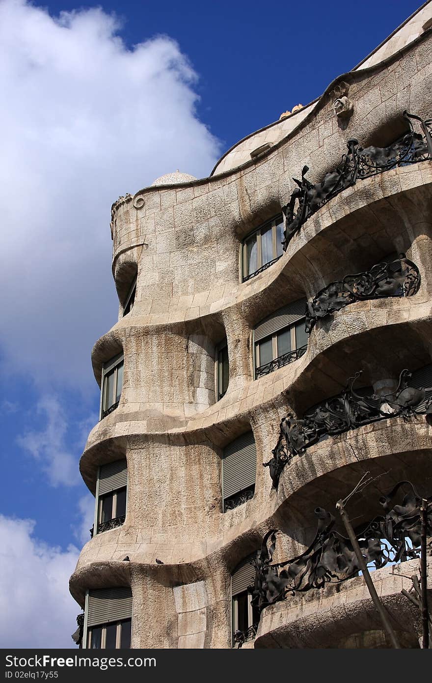 La Pedrera exterior with his special decorations, Barcelona, Spain