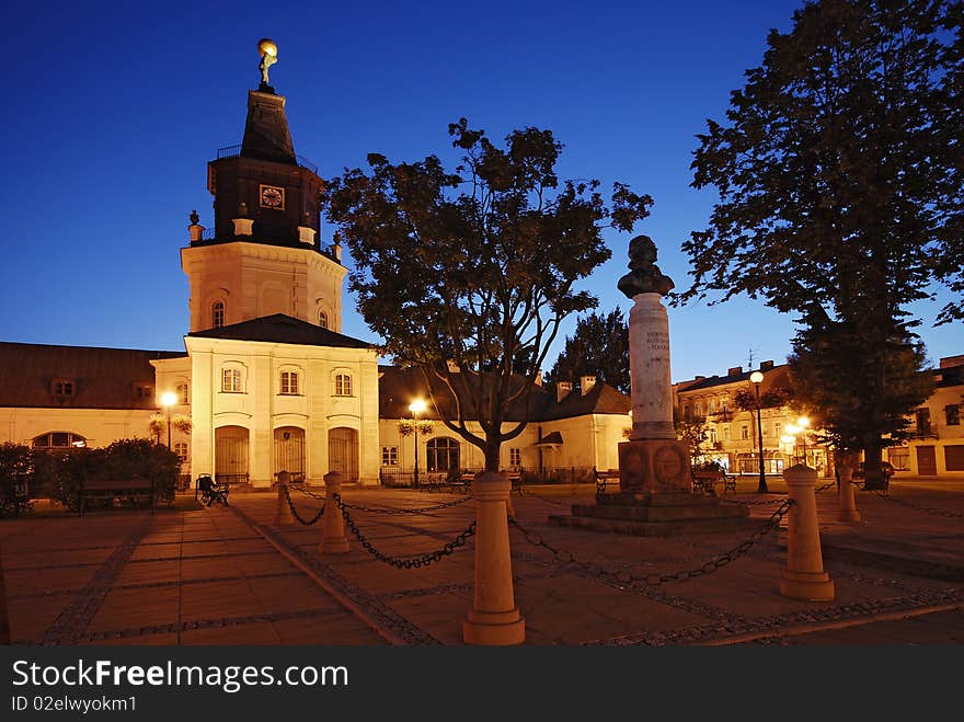 Town hall with the monument with night