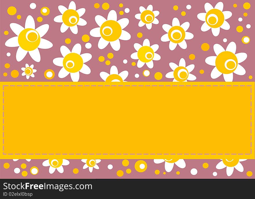 Background of pink color with flowers and strip in the middle. Background of pink color with flowers and strip in the middle