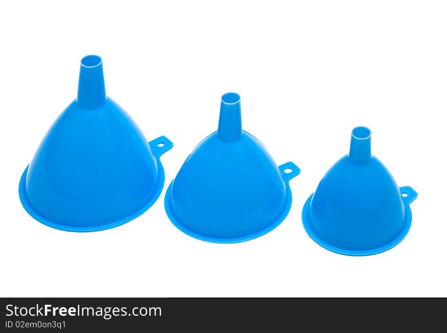 Three blue funnel with a white background