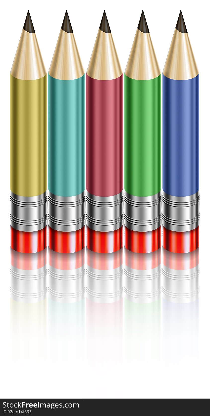 A set of pencils in five different colours. A set of pencils in five different colours