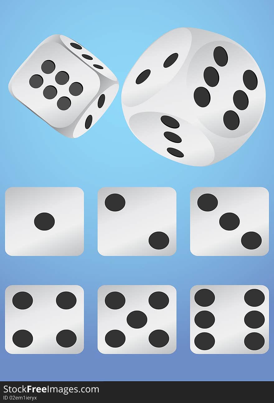 Illustration of cassino dice in blue background. Illustration of cassino dice in blue background