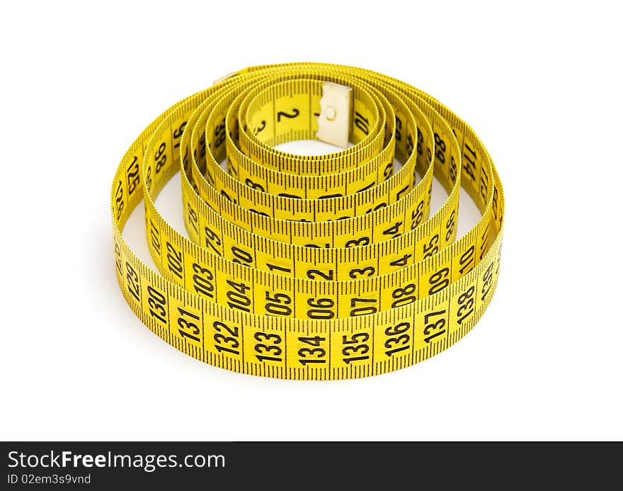 Yellow measuring tape isolated on white background