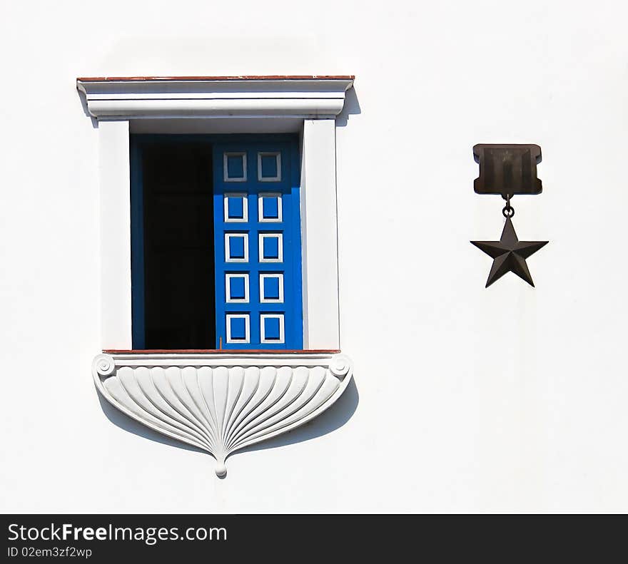 Windows, Detail of facade from vintage colonial building in Santiago de Cuba, Cuba. Windows, Detail of facade from vintage colonial building in Santiago de Cuba, Cuba