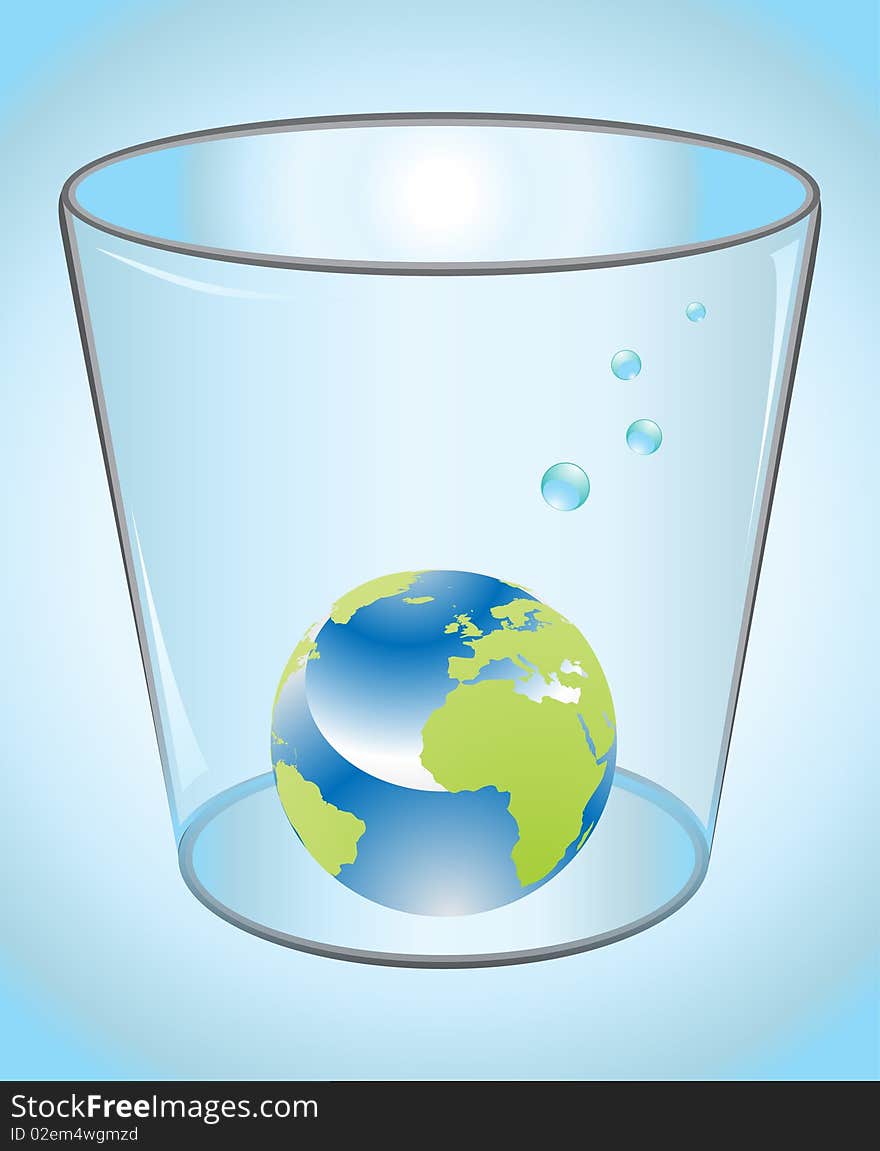 Earth globe in glass of water