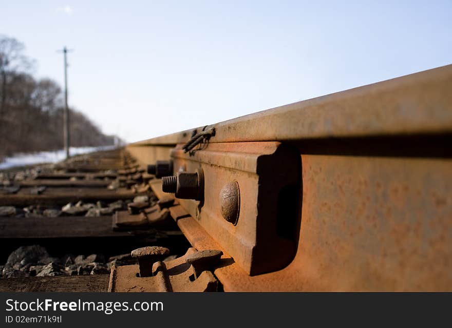 Rails, bolts and ties at close range