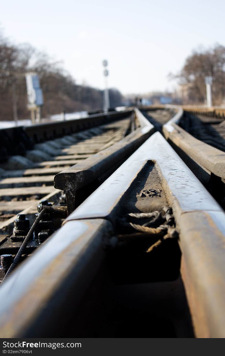 Rails, bolts and ties at close range