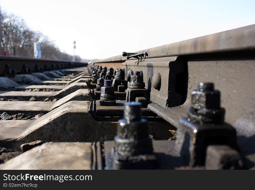 Rails, bolts and ties at close range