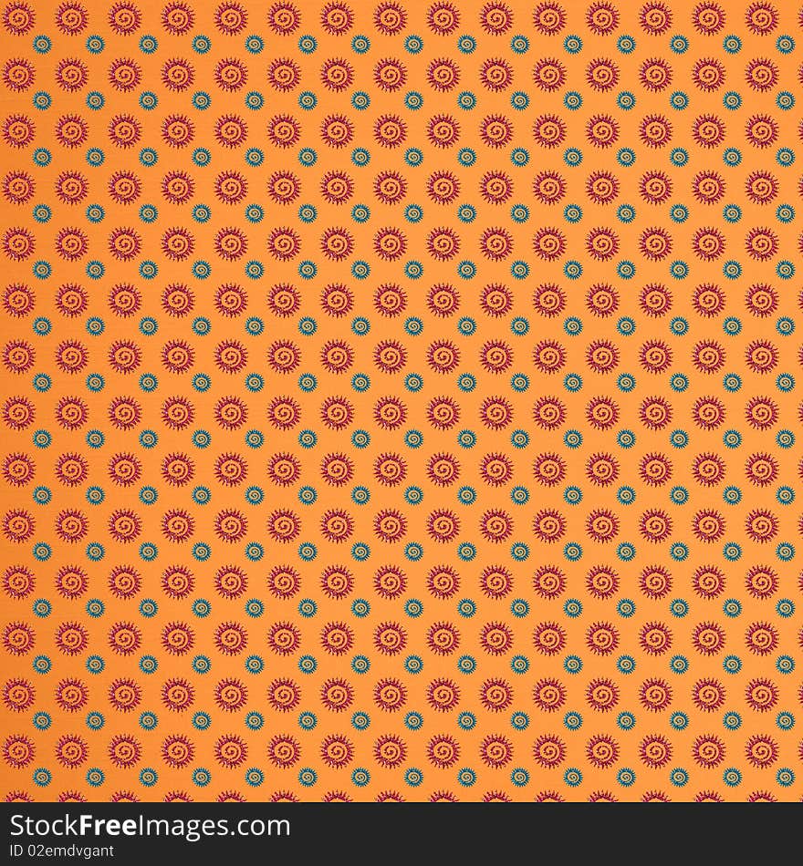 Orange Background with Blue and Red Suns pattern. Orange Background with Blue and Red Suns pattern