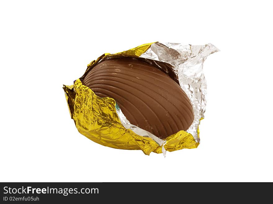 Easter egg unwrapped isolated on a white background