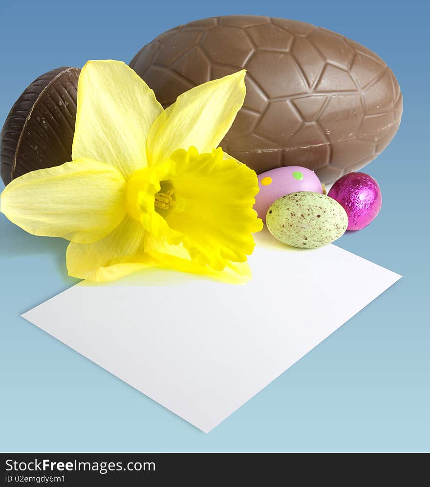 Easter still life with blank paper for message