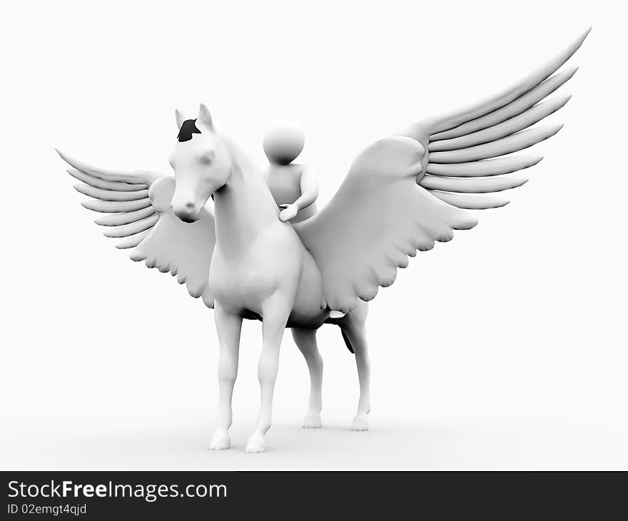 3d man and white winged horse