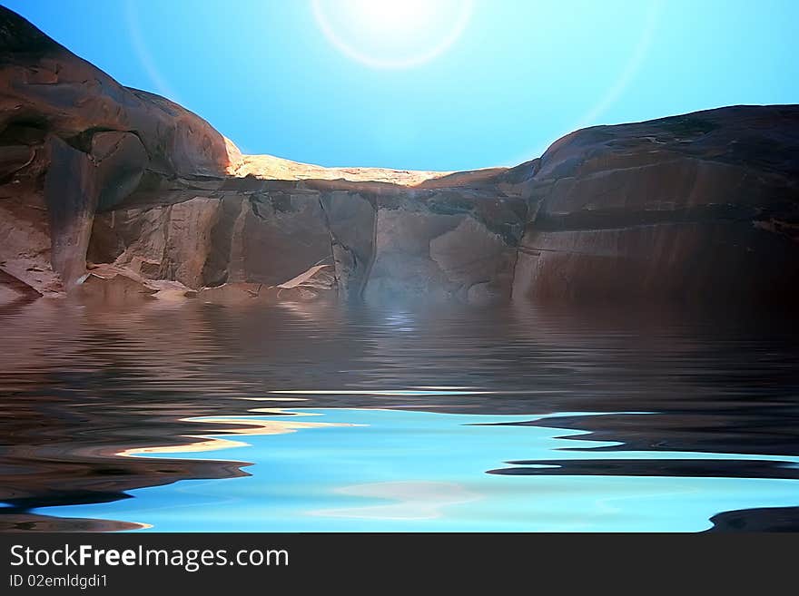 Rock and its reflection in the water