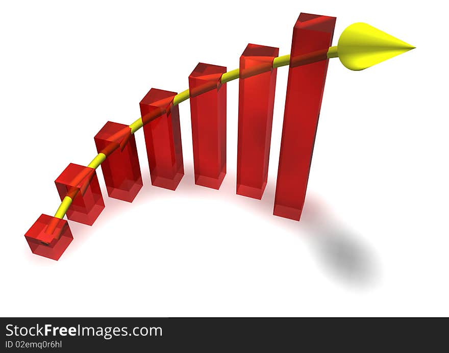 A graphic showing growing chart with arrow. A graphic showing growing chart with arrow
