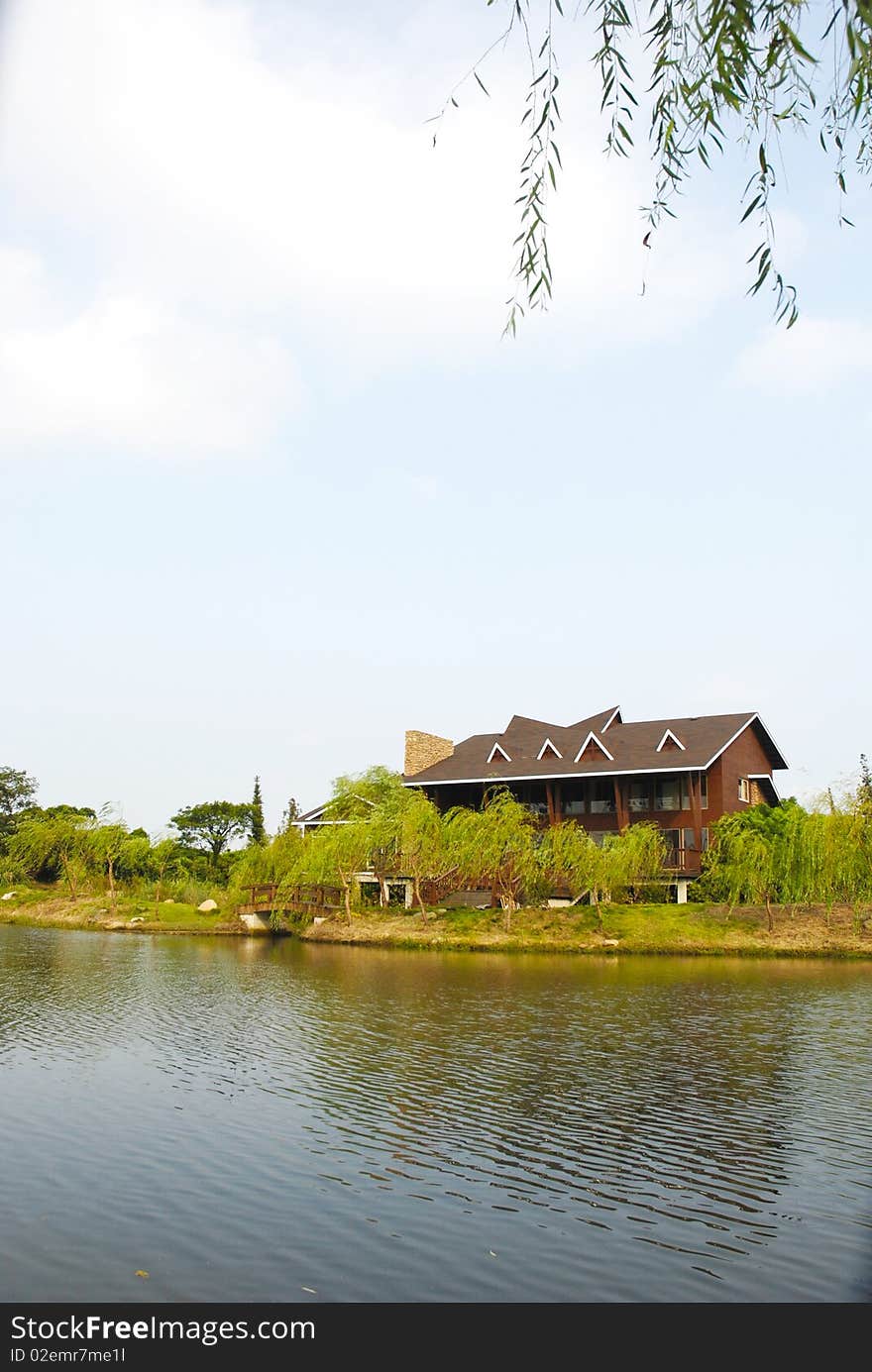 The lake, the villa and the inverted image, it’s a beautiful view in spring. The lake, the villa and the inverted image, it’s a beautiful view in spring.