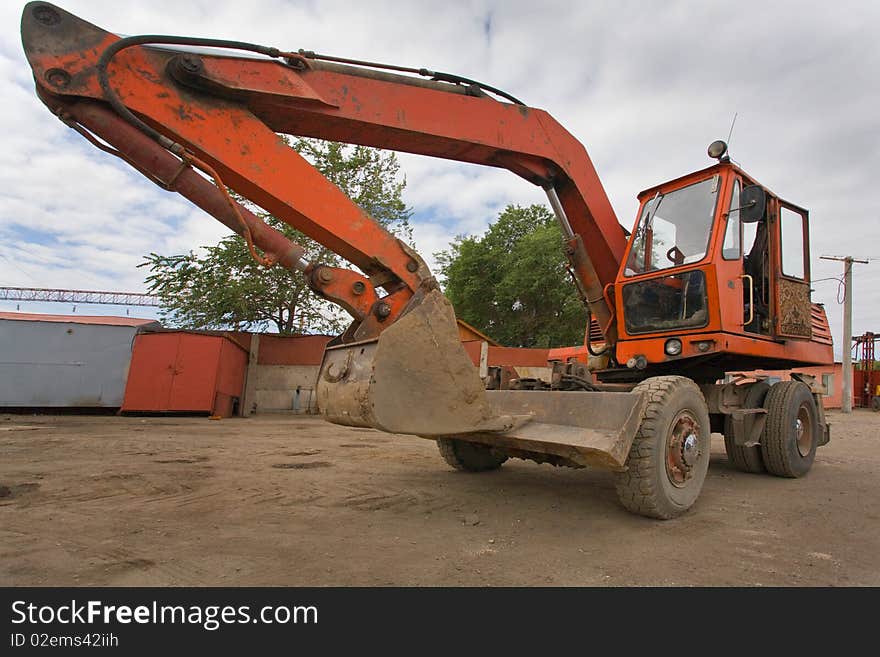 The red heavy building bulldozer