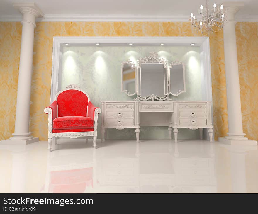 3d interior with composition and classics stile