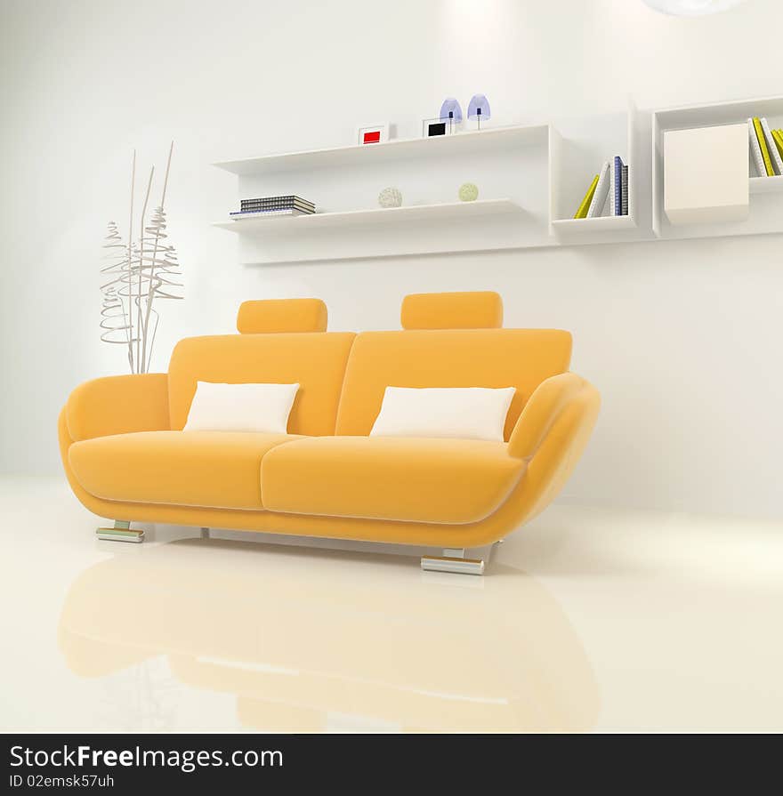 Interior of a room with a sofa. Interior of a room with a sofa