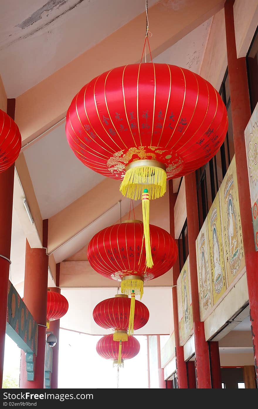 A chinese red lantern close up