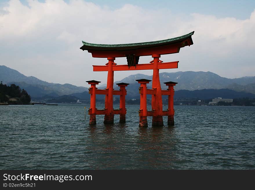 The famous door, tori, in miyajima. The famous door, tori, in miyajima