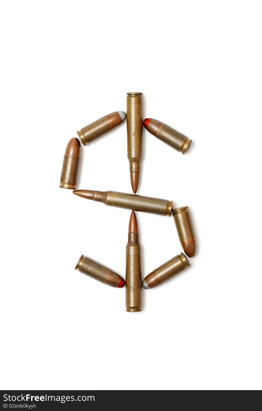 Dollar symbol made of cartridges isolated