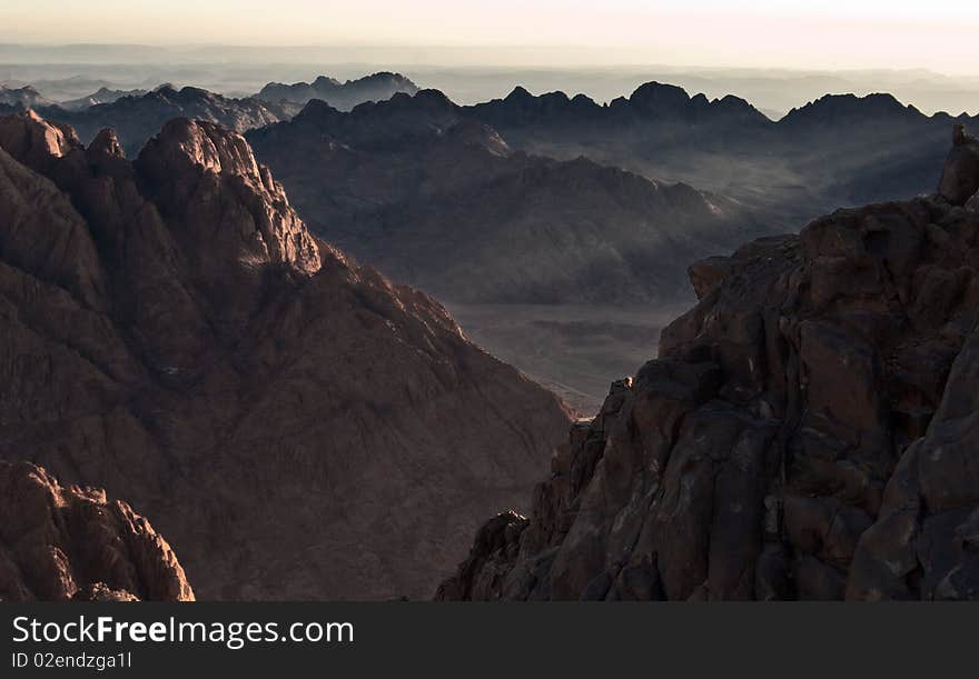 Mountains in the predawn haze. Mountains in the predawn haze