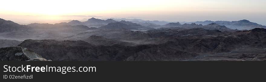 Dawn mist in the mountains of Sinai. Dawn mist in the mountains of Sinai