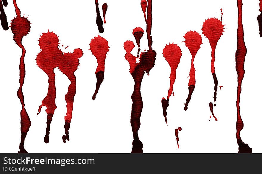 Spots of red watercolor on an isolated white background