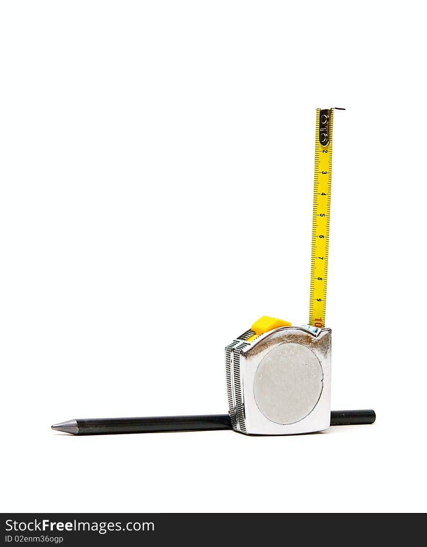 Pencil and tape-measure isolated on white