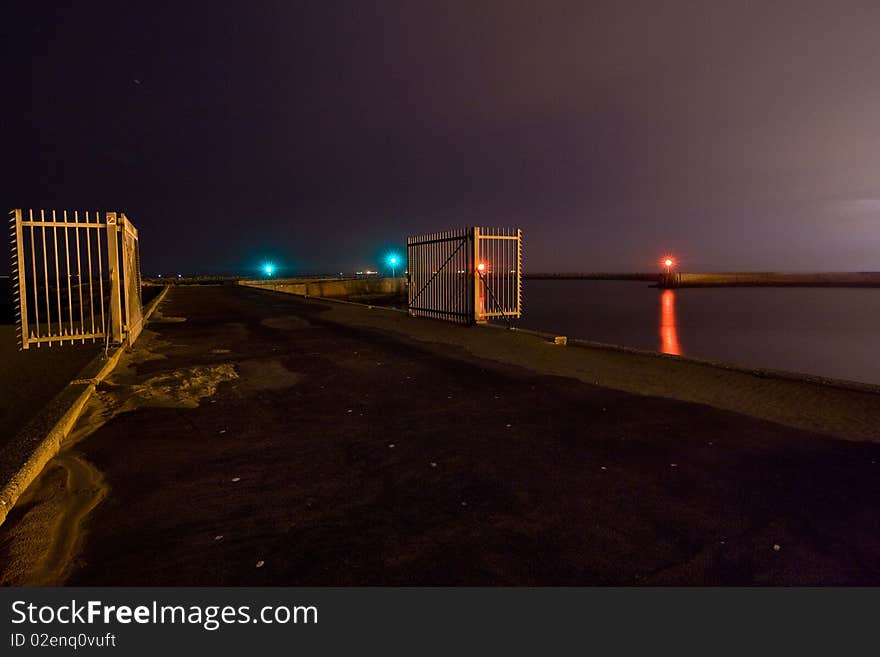 The harbour of Scheveningen at night. The harbour of Scheveningen at night.