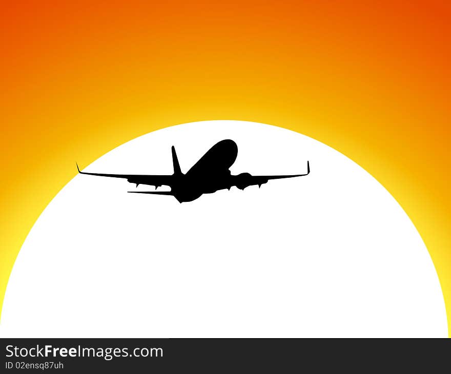 Airplane isolated into the sun. Airplane isolated into the sun