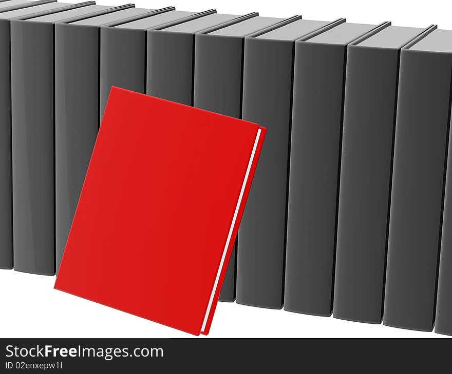 Highres 3d rendering red book against a book shelf