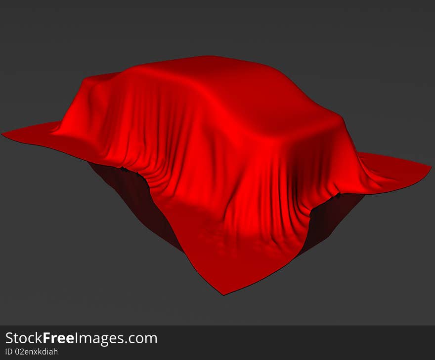 The car covered red silk cloth - photorealistic 3d render. The car covered red silk cloth - photorealistic 3d render