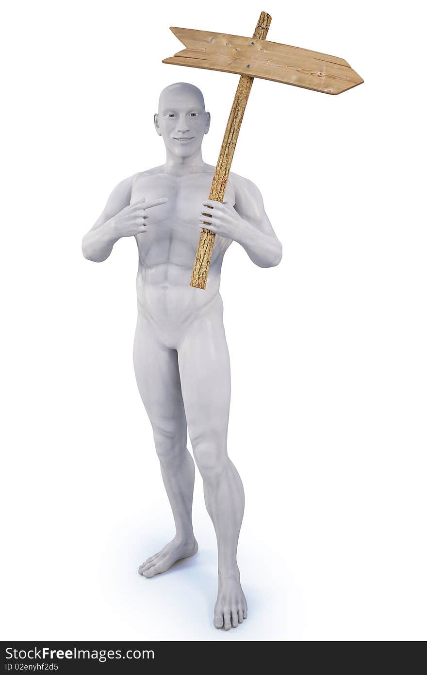 Statue of a man holding a pointer. with clipping path.