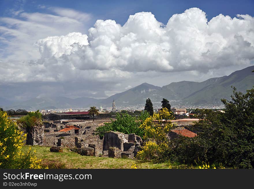 View of the new town at the foot of Mount Vesuvius. View of the new town at the foot of Mount Vesuvius