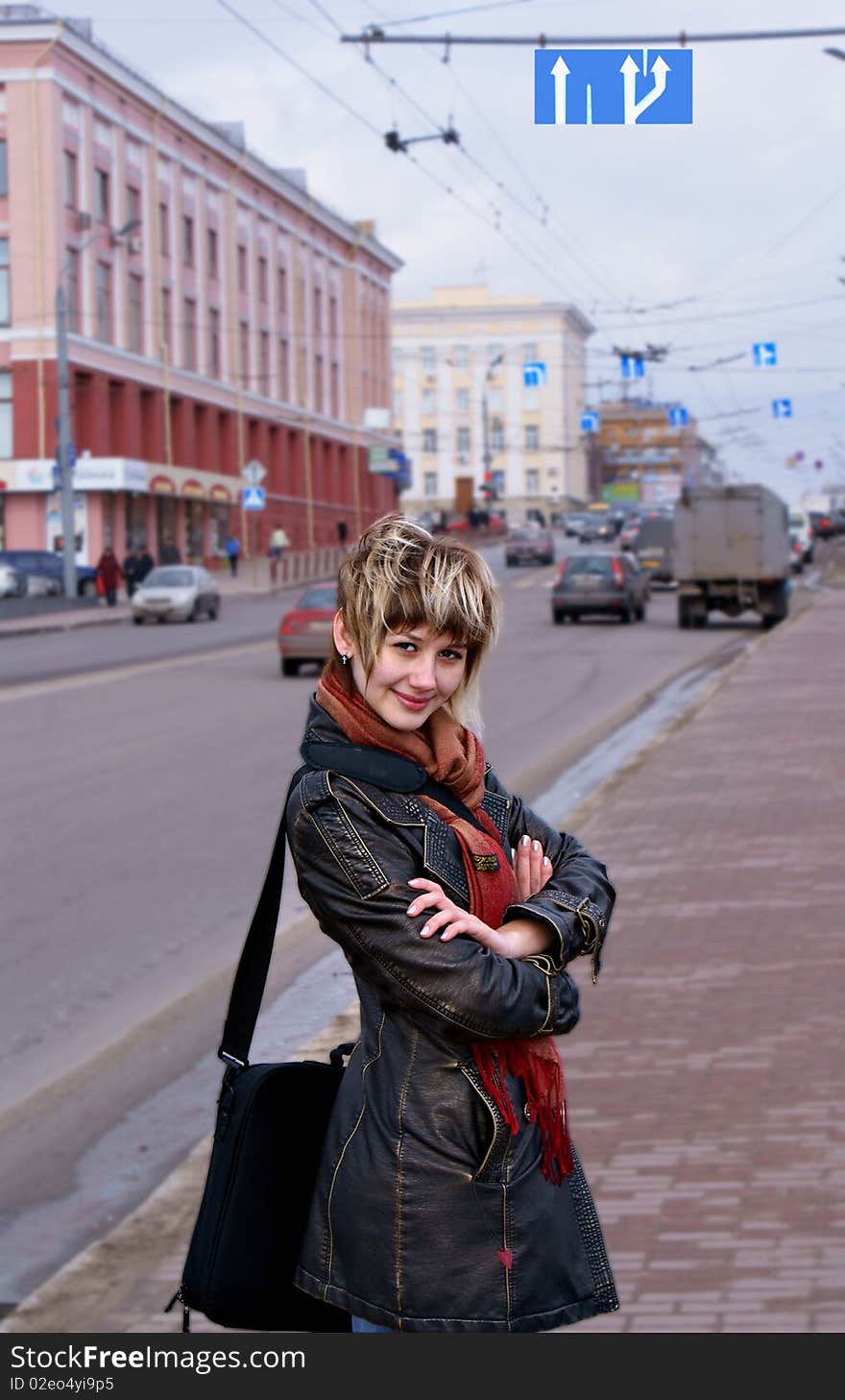 Charming student go slowly home over city core