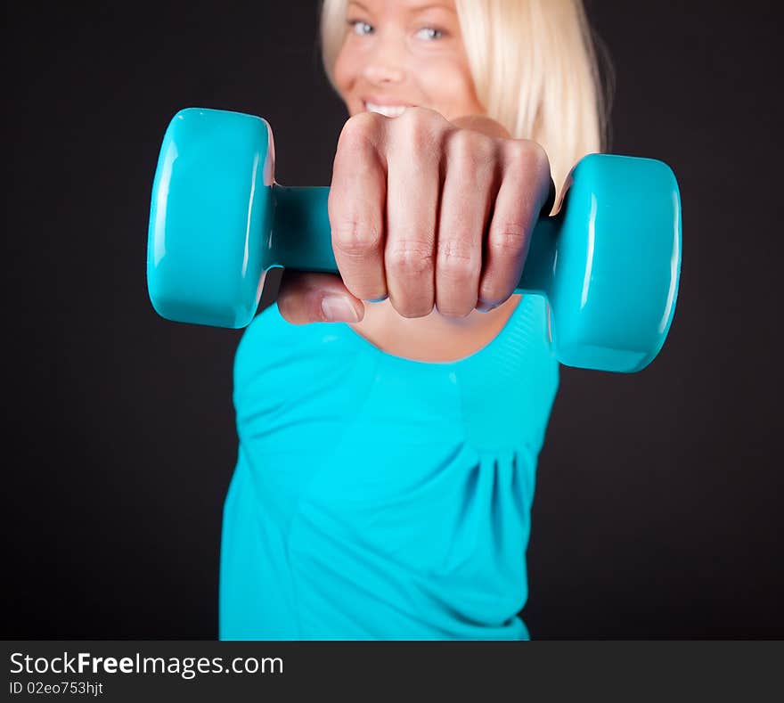 Image of happy sportswoman during training