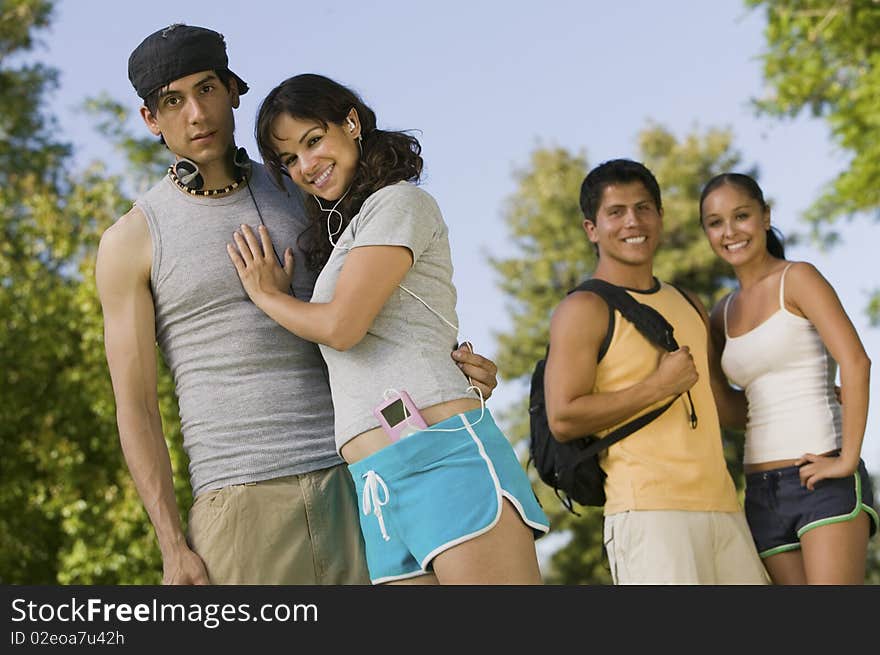 Two young couples outdoors.