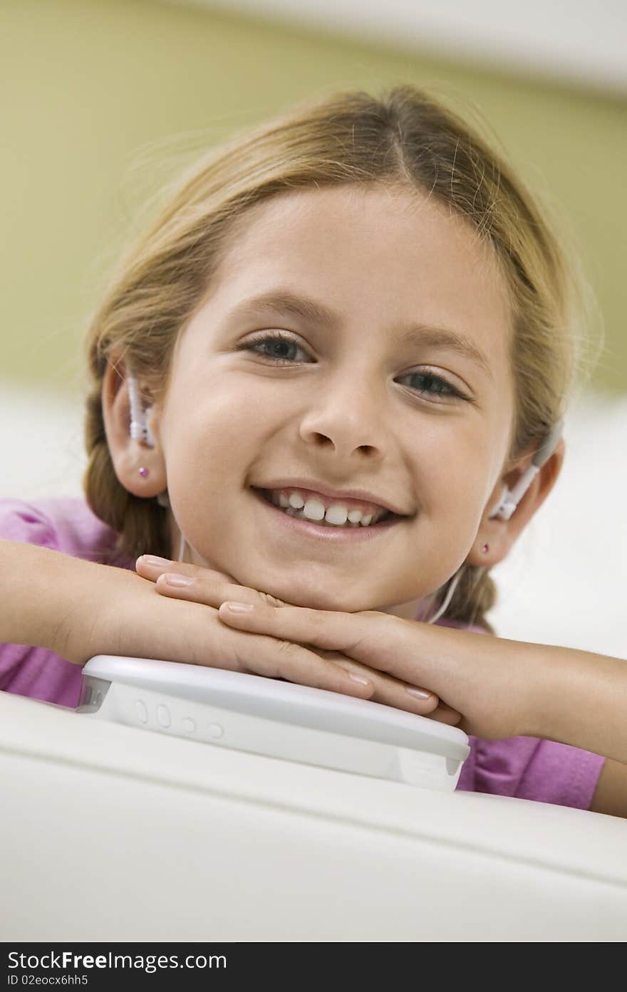 Girl Listening to Portable CD Player. Girl Listening to Portable CD Player