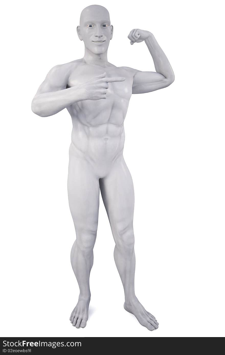 Statue of a man shows his biceps. with clipping path. Statue of a man shows his biceps. with clipping path.