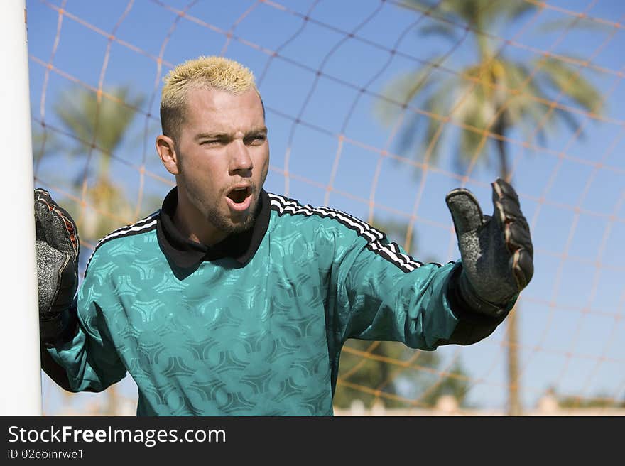 Goalkeeper shouting