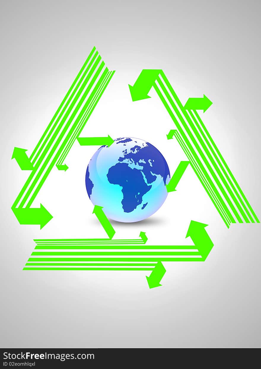 Image of recycle sign with globe. Image of recycle sign with globe