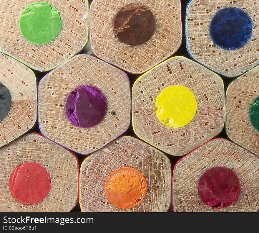 Various color pencils back closeup. Various color pencils back closeup.